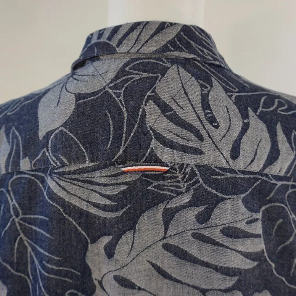 Tommy Hilfiger Mens XXL Shirt Hawaiian Leaf Print Slim Fit Short Sleeve